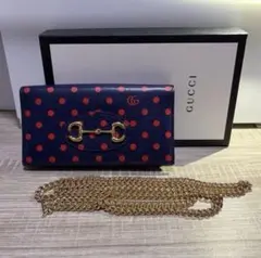 【美品】箱付き GUCCI グッチ チェーンウォレット 長財布 ドット C13