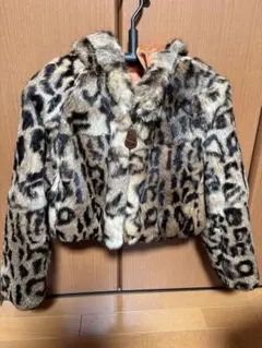 ヒョウ柄ファーコート フード付き クロップドジャケット