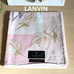 【新品】LANVIN ラメ入り大判ハンカチ フラワー 薔薇柄 ピンク　ランバン