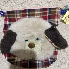 犬の顔デザイン ポーチ チェック柄
