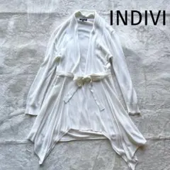 INDIVI インディヴィ ロングカーディガン ホワイト 38 リボンベルト付