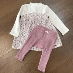ベビー　ワンピース　チュニック　パンツ　プティマイン　花柄　フリル　ピンク
