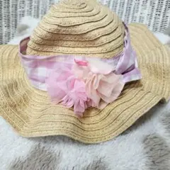 panpantutu 麦わら帽子 51cm ピンクチェックのサムネイル