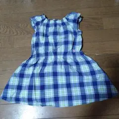 フリル袖 ネイビーチェック ワンピース 110cm