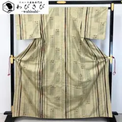 ☆ 紬着物 縦柄抽象模様 利休白茶色 トールサイズ K-4757