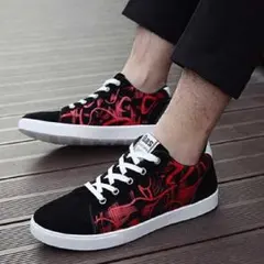 メンズ スニーカー ローカット スケーター カジュアル シューズ 黒赤