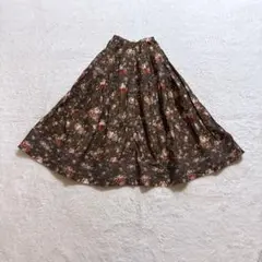 [美品]カネコイサオ 花柄　フレアロングスカート ブラウンのサムネイル