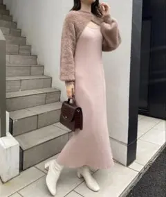 NICE CLAUP ナイスクラップ ピンク ニット ロングワンピース