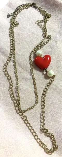 ネックレス ゴールド 赤 ハート パール 2連ネックレス