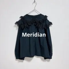 Meridian メリディアン レースカラー ビッグ襟ブラウス 黒のサムネイル