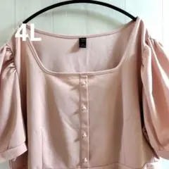 大きいサイズピンク 3XL パフスリーブレースシャツ半袖