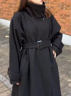 【GRL】ブラック ベルト付きロングコート Fサイズ
