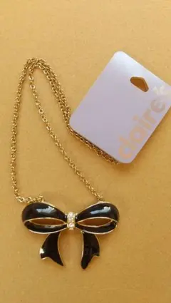 claire's ブラックリボンネックレス　大きめ　ストーン付き