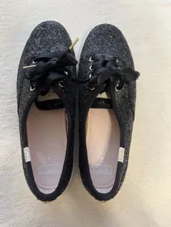 kate spade keds グリッター黒スニーカー リボン紐付き