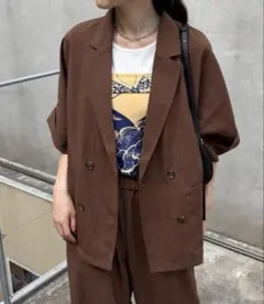 チャオパニックティピー　≪シワになりにくい≫テックリネン半袖シャツジャケット　茶のサムネイル