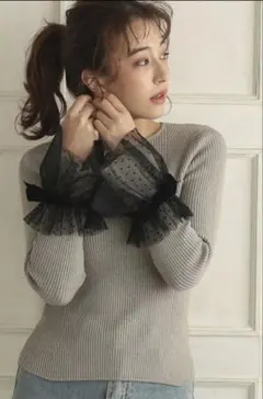 donoban ドノバン　チュールスリーブニット　グレー