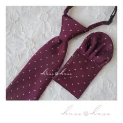 【現品限り】R:ボルドー系:DT:w　ネクタイ&ポケットチーフ　キッズ/子供