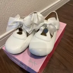 キッズ　ホワイト リボン付き フォーマルシューズ 16cm