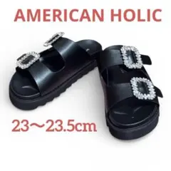 美品❣️AMERICAN HOLIC ビジュー付サンダル 黒 23〜23.5cm