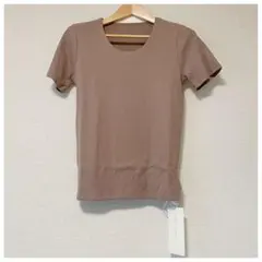 新品未使用タグ付き 神戸レタス 茶 L 細リブ 半袖Tシャツ Uネック オフィス