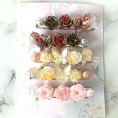 花と蝶のモチーフ ヘアクリップ5個セットc001