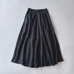 【美品】ルミノア　麻100％ リネンギャザーマキシスカート　黒　日本製のサムネイル