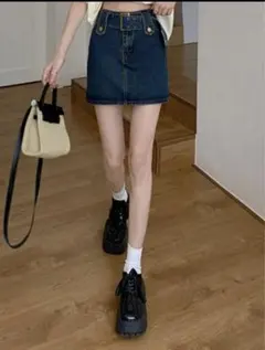 SHEIN Honeyspot 無地柄 ベルト付き ストレートデニムスカート