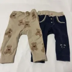 ベビーパンツ レギンス 2枚セット くま柄 デニム風 80-100cm おしり