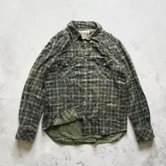 グランジ 退廃的 ウエスタンシャツ ムラ染め シワ加工 L Y2K カーキのサムネイル