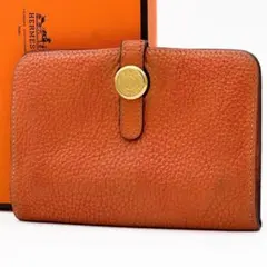 HERMES エルメス ドゴンコンパクト トゴ オレンジ ゴールド金具のサムネイル