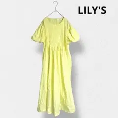 LILY'S イエロー パフスリーブ 半袖ロングワンピース