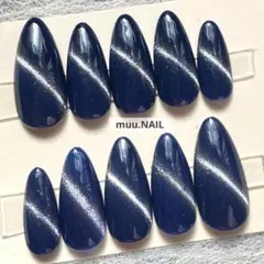 ネイルチップ 大人 韓国 シック クラシック キャッツアイ マグネット ネイビー