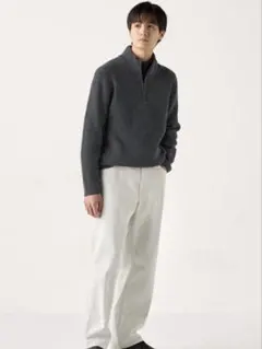 完売品 UNIQLO スフレヤーンハーフジップセーター ダークグレー L