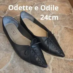 Odette e Odile 24cm　フラットシューズ ブラック　リボン