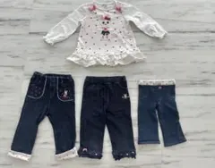 ミキハウス　ウサギ刺繍デニムパンツセット　80 90 100