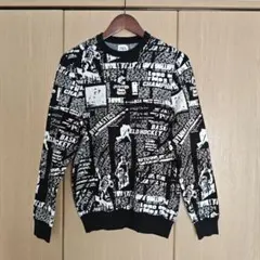 ZARA メンズ クルーネック ニット 総柄 ブラック ホワイトのサムネイル