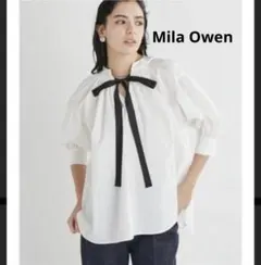 春物 ミラオーウェン Mila Owen グログランリボン ブラウス 白ホワイト