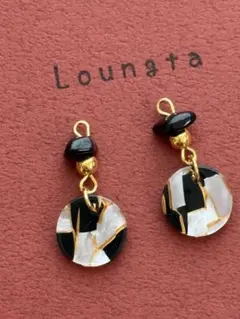 5点で450円引き ハンドメイドピアス 樹脂ピアス ブラックヘマタイト天然石