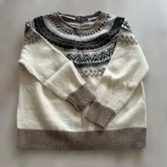 nano フェアアイル柄 長袖セーター アイボリー/ブラウン