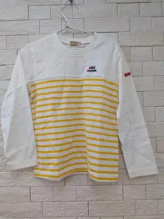 新品タグ付き ミキハウス　ボーダー　ロンT イエロー