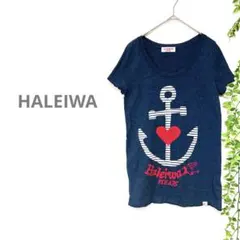 【HALEIWA】半袖　Tシャツ　ビックプリント　薄手　F 紫　ネイビー　古着のサムネイル