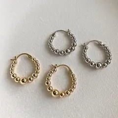 ボールフープピアス　ゴールド　小ぶり　おしゃれ　シンプル　高見え 純銀　K18