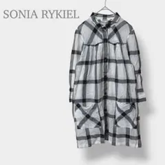 【ソニアリキエル】ロングシャツ チュニック 長袖　白黒　チェック柄　Mのサムネイル