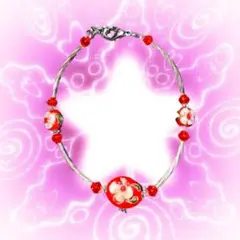 ブレスレット　赤　お花