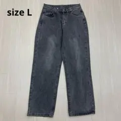 ◆ ウォッシュ加工 デニム バギージーンズ ワイドパンツ L