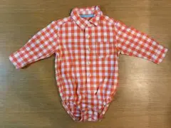 OshKosh オレンジ・ホワイトチェックロンパース 80cm