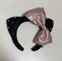 キティ カチューシャ 黒 ベロア ピンクリボン ユニバ