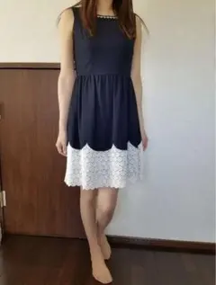 本日限定値下げ！　ワンピース　オシャレ　レース　ネイビー　Mサイズ