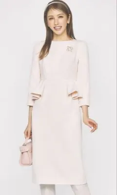 CELFORDロングスリーブぺプラムタイトワンピース ピンク　34