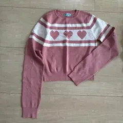 近日処分　Polygate ハート柄 ピンク ニットセーター